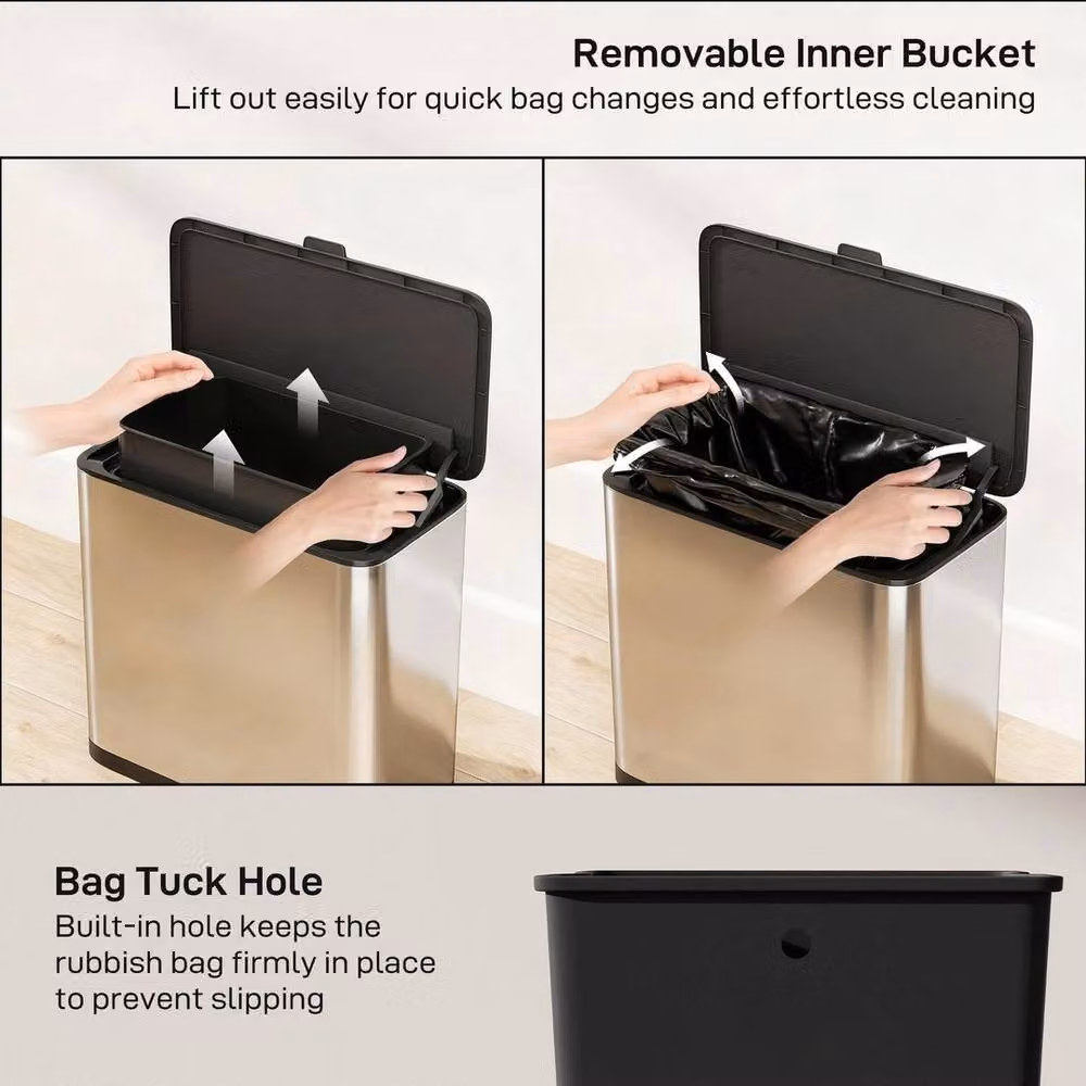 EONLION 8L Hanging Kitchen Bin in Silver with Flip Lid and Removable Inner Bucket – 3