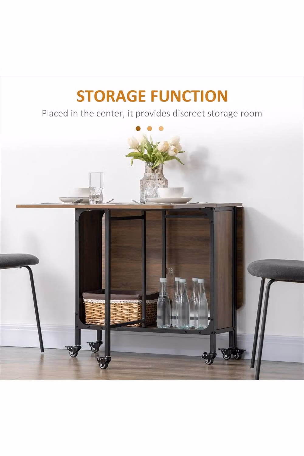 ERGOVEXA Six-Person Butterfly Drop Leaf Dining Table in Brown, W/D/H: 130 x 80 x 74 cm – 3