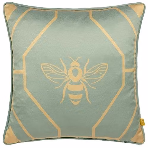 Riva Home Bee Deco Velvet Square Cushion, Green, W/D/H: 43 x 43 x 43 cm