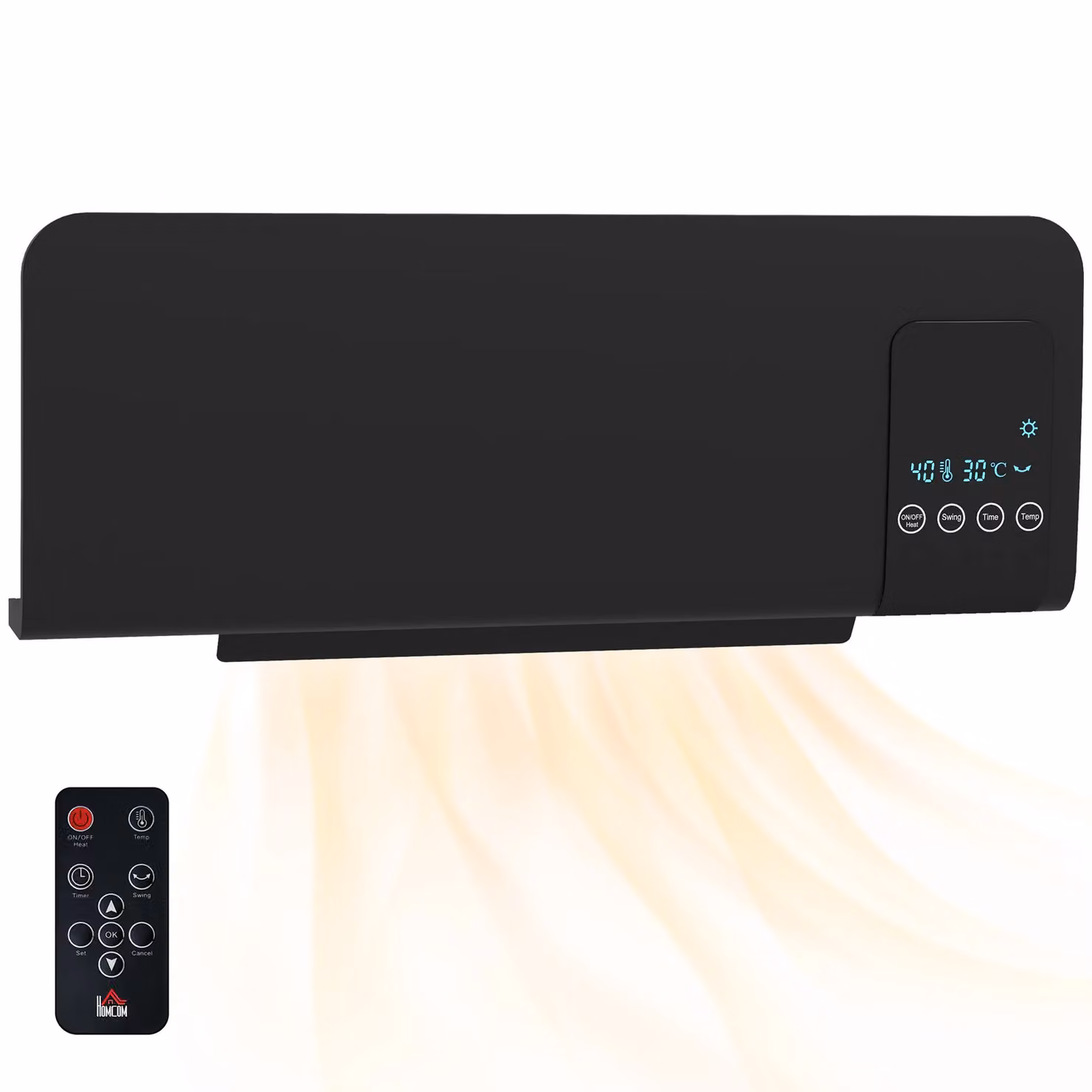HOMCOM Wall Mounted Electric Heater in Black with 2 Modes, 12H Timer and Remote Control – 2