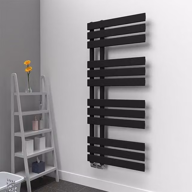 Lux Heat Open Flat Towel Radiator in Black, H 118 cm x W 50 cm