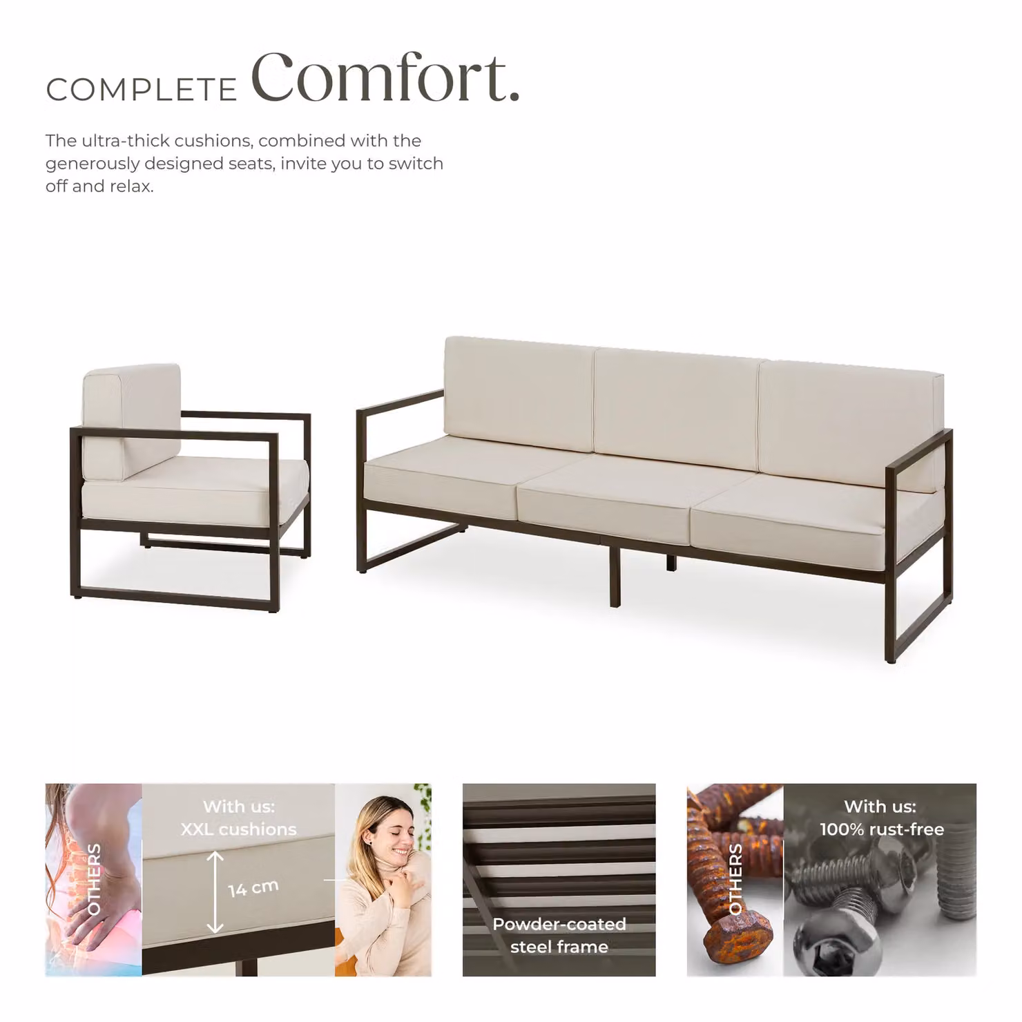 tectake Comosa Modern Garden Furniture Set with Upholstered Cushions in Brown and Grey – 3