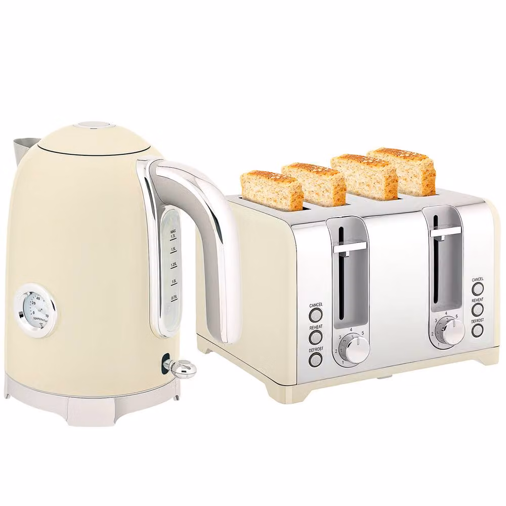 STILVORA Kettle and 4-Slice Toaster Set in Beige and Silver – 2