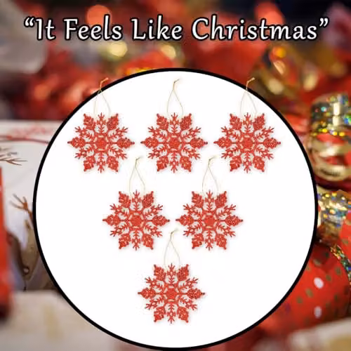 VFM e-Store Red Glitter Snowflake Hanging Christmas Tree Pendant Ornament W/D/H: 18.3 x 10.2 x 1 cm – 6