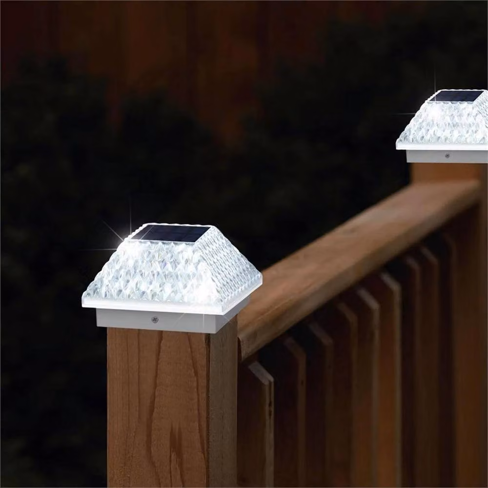 SPETLEK Solar LED Square Post Cap Light in White for 3.5-4 Inch Garden Fence Posts – 4