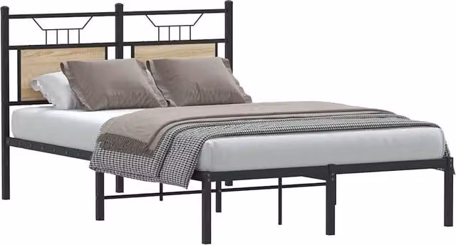 Berkfield Home Sonoma Oak Decorative Bed Frame, Small Double, Natural Wood and Metal, W/D/H: 120 x 190 cm