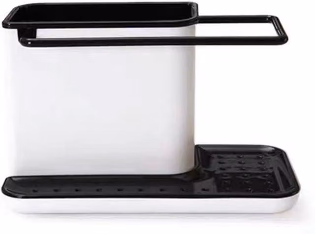 Livingandhome Freestanding Plastic Kitchen Sponge Cloth Holder Sink Caddy Organizer in White
