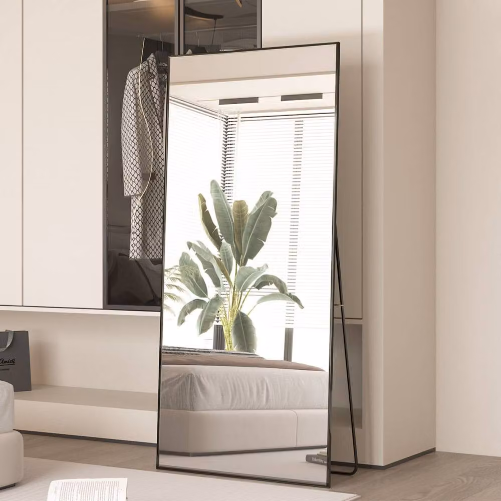 CASSILANDO Modern Rectangular Black Floor Mirror with Metal Frame, H 165 cm x W 60 cm x D 1.4 cm – 2