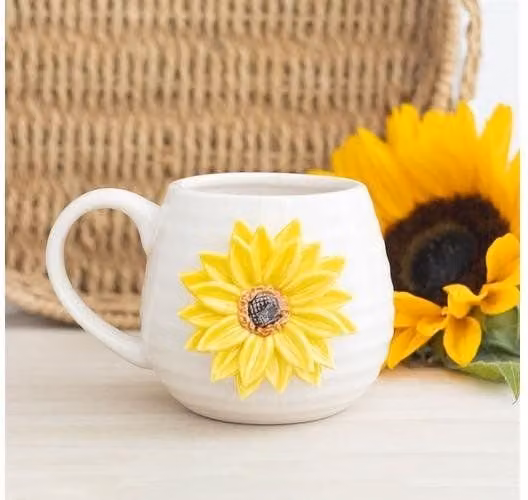 KDMD Hello Sunshine White Ceramic Rounded Mug with 3D Sunflower Floral Design – 1