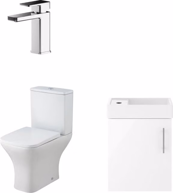 Balterley Green and White Modern Glossy Cloakroom Wall Hung Vanity, Toilet, Cistern, Seat and Tap Set with Chrome Details – 1