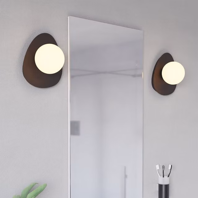 Eglo Castrovido Black and Brass LED Bathroom Wall Light with Glass Sphere