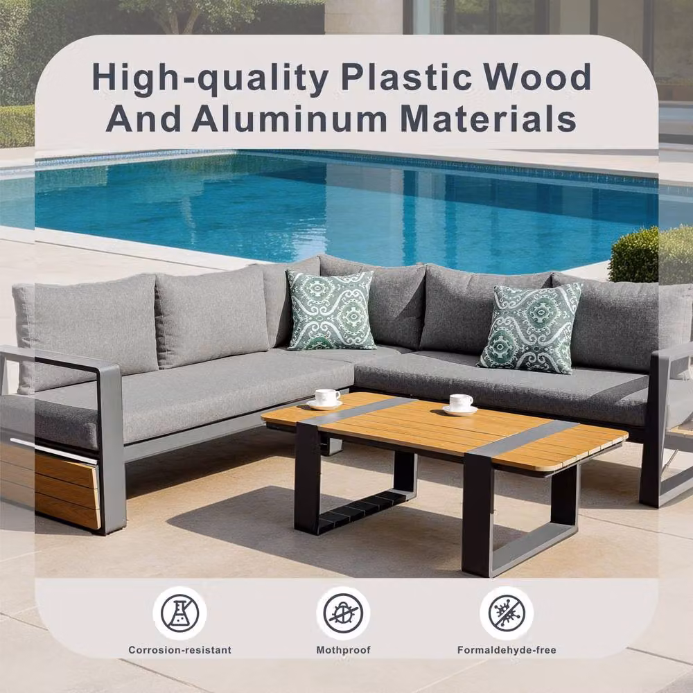 Mimo 4-Piece Modular L-Shape Corner Sofa Set with Outdoor Coffee Table in Grey – 2
