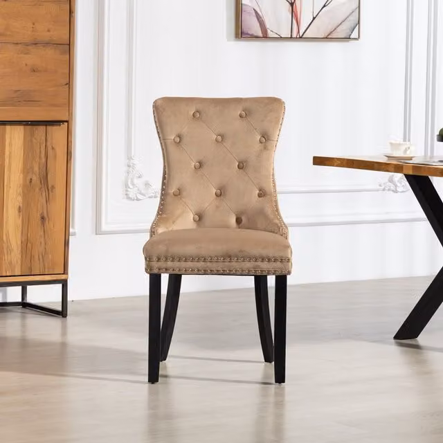 Artemis Home Ceres Velvet Fabric Dining Chairs, Set of 2, Brown and Beige