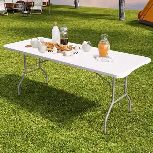 MCC Direct Heavy Duty 6ft Folding Table in White for Garden and Kitchen Use – 2