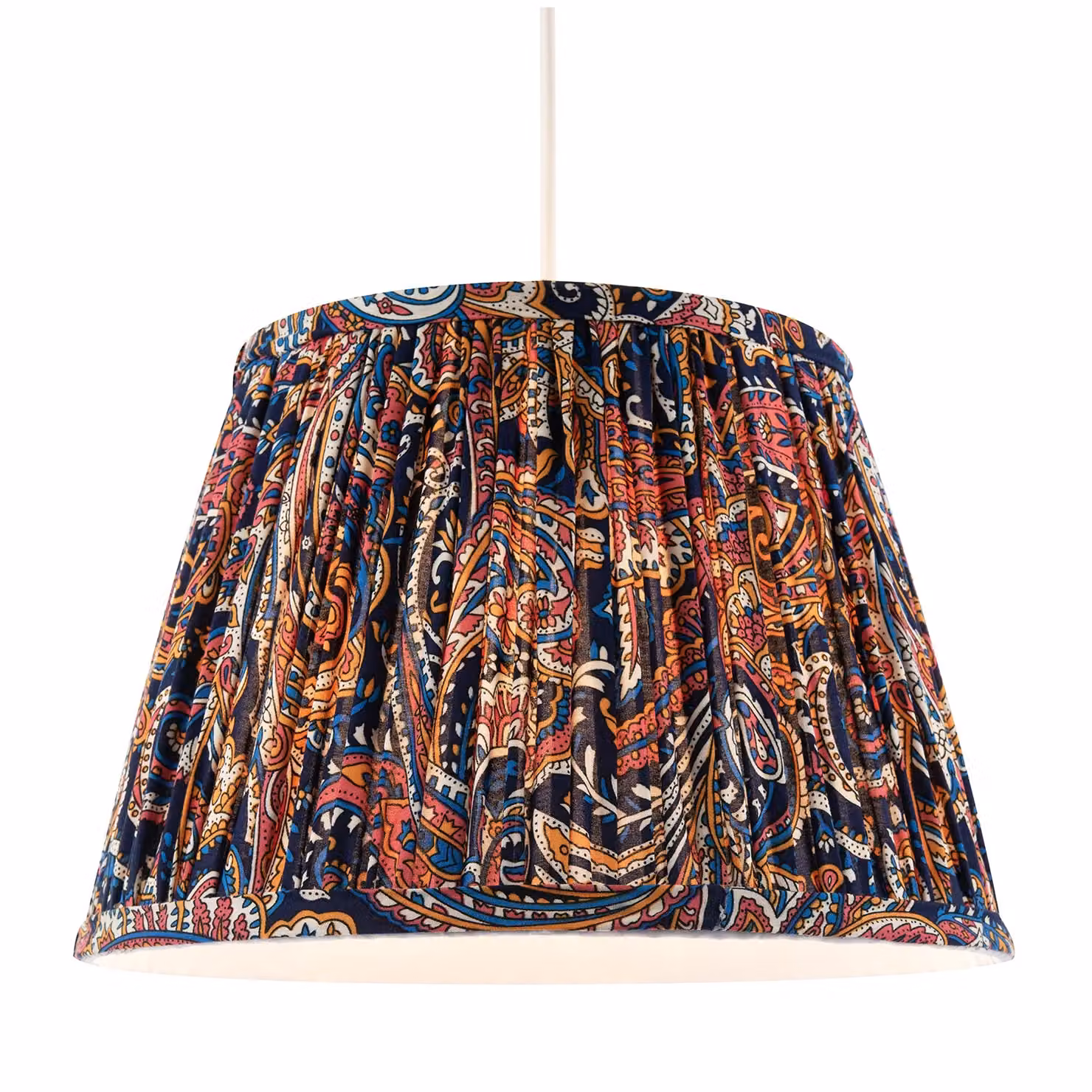 Happy Homewares Multicolour Pleated Cotton Fabric Cylinder Lamp Shade with Ornate Floral Design – 2
