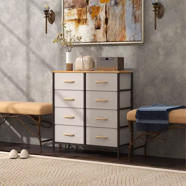 HOMCOM Modern Freestanding Cloth Organizer Chest of Drawers with Fabric Drawers in Beige and White, Height: 81.5 cm