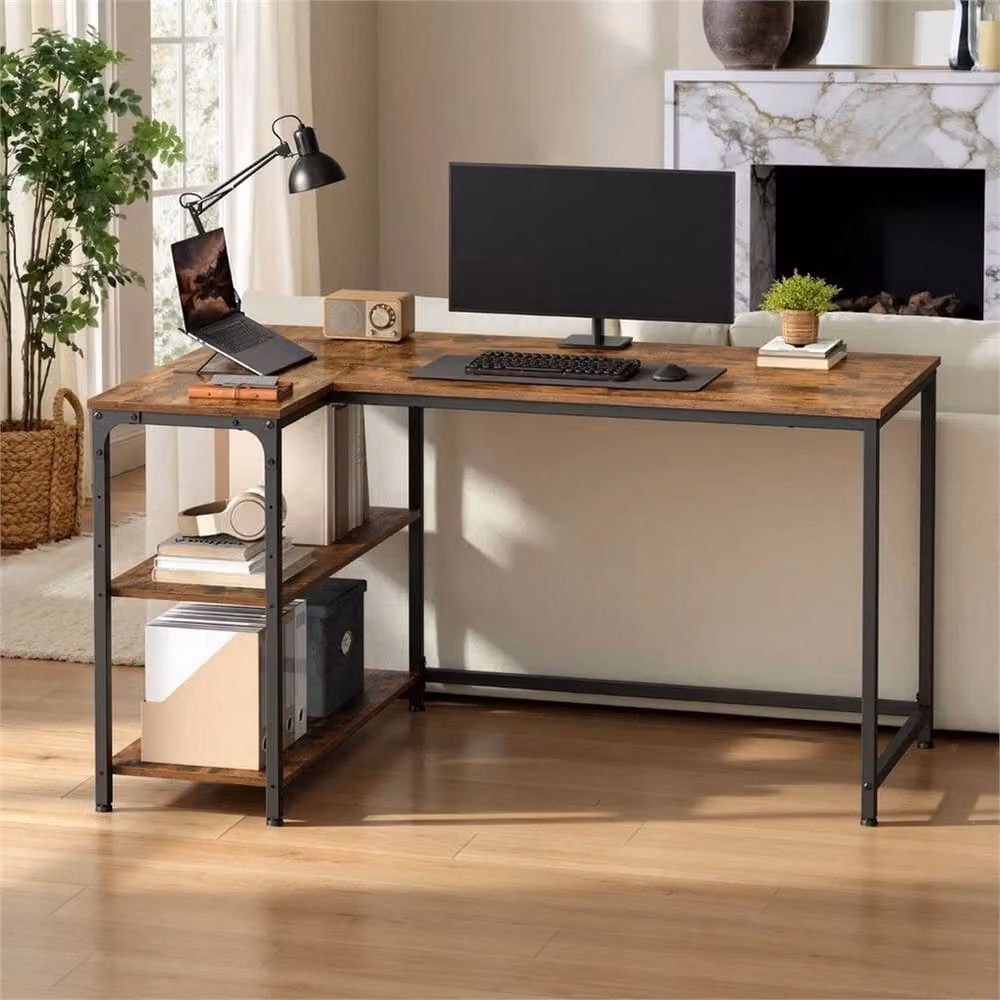Nordara L-Shaped Corner Gaming Desk with Storage in Brown, W/D: 100 x 100 cm – 4