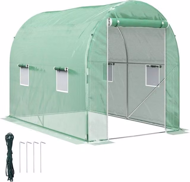 VOGREX Green Walk-In Greenhouse with 4 Mesh Windows and PE Cover, W/D/H: 195 x 189 x 195 cm