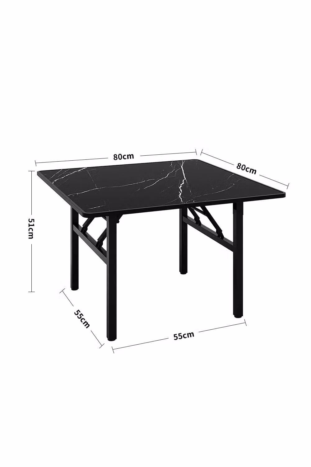 Living and Home Square Foldable Coffee Table with Black and White Marble Effect Top, W: 80 cm, D: 80 cm, H: 51 cm – 2
