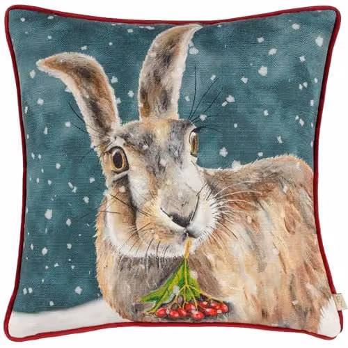 Evans Christmas Hare Multicolour Polyester Filled Square Cushion W/D/H: 43 x 43 x 43 cm – 1