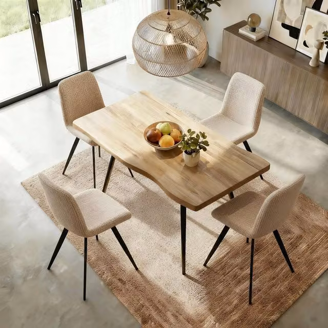 Home Source Avara Contemporary 5-Piece Dining Set with Rectangular Wood Table and Beige Upholstered Chairs – 1