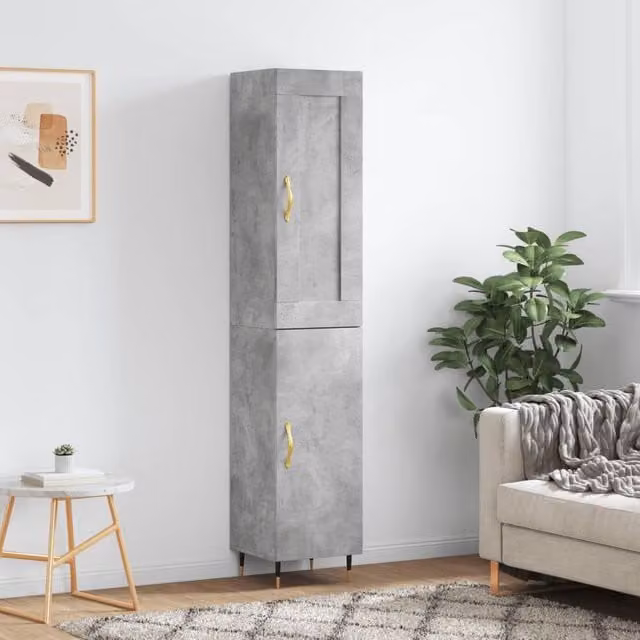 Berkfield Home Modern Highboard in Concrete Grey, H 180 x W 34.5 x D 34 cm