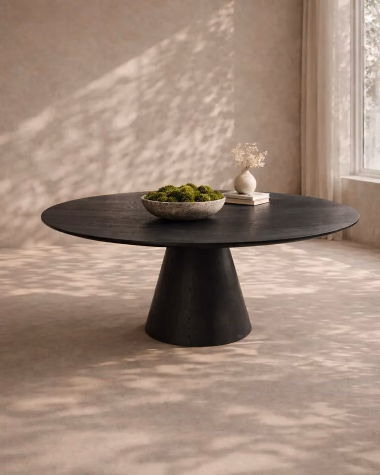 Tommy Franks Round Black Oak Dining Table, W: 180 cm, H: 75 cm