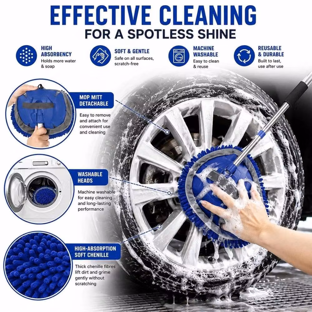 NESTLUNE Microfibre Car Cleaning Mop, Blue, W/D/H: 100 x 15 cm – 3