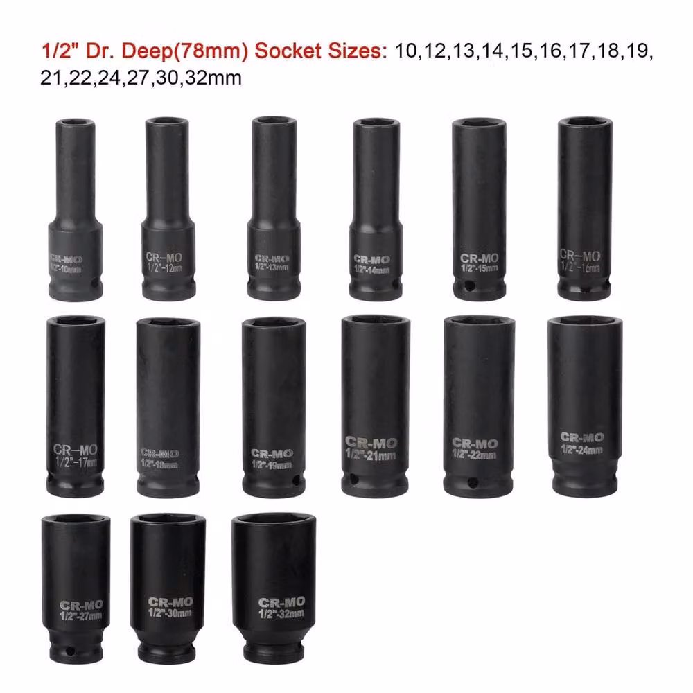 SPETLEK Professional Metric Deep Impact Socket Set, 1/2 inch Drive, Chrome Vanadium Steel, Red and Black – 2