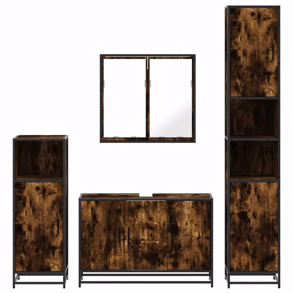 Berkfield Home 4-Piece Industrial Bathroom Furniture Set in Smoked Oak Brown – 5