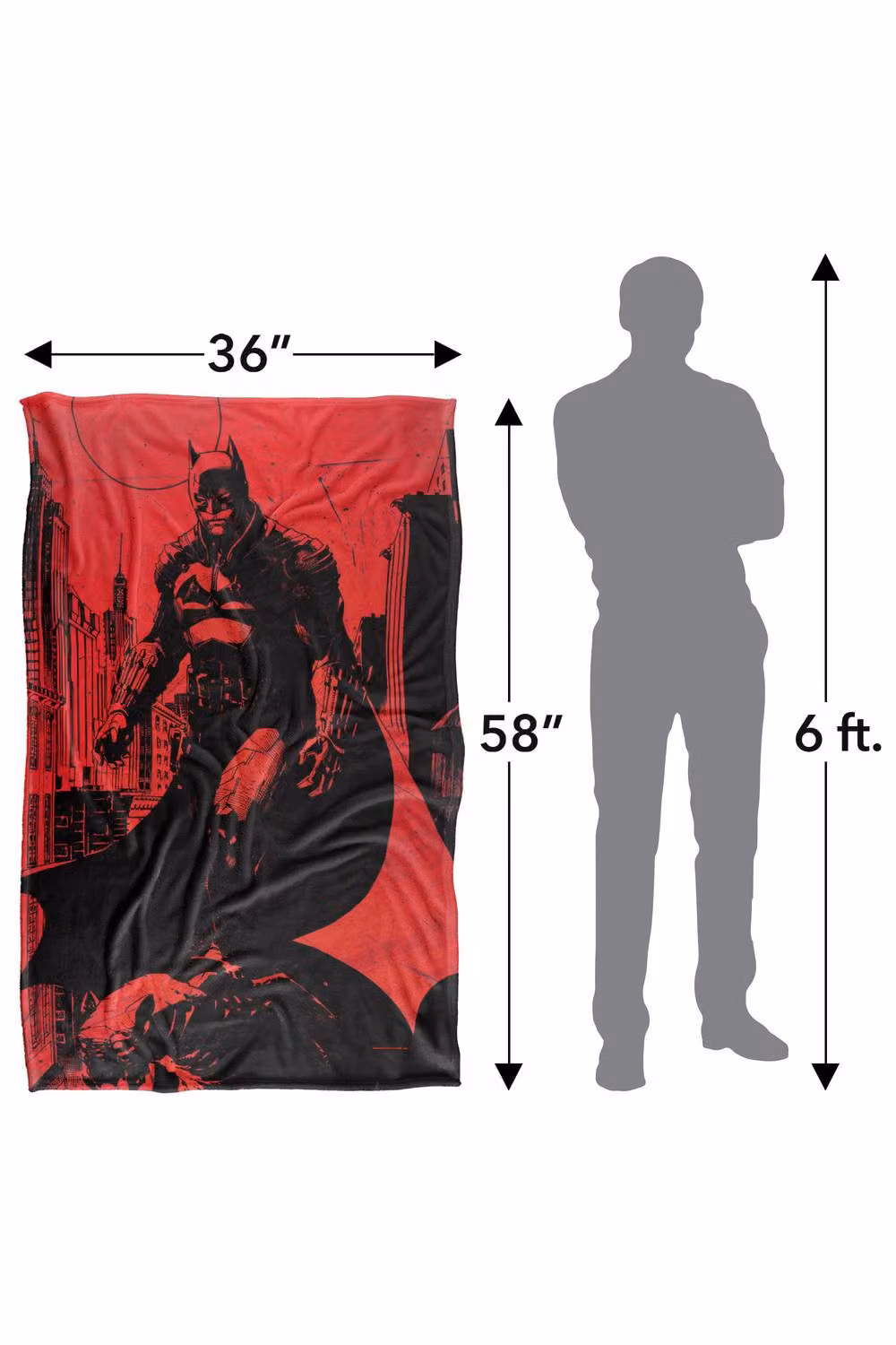 Warner Bros. The Batman (2022) Jim Lee Art Silky Touch Super Soft Fluffy Polyester Throw Blanket, Multicolour and Red, Large – 3