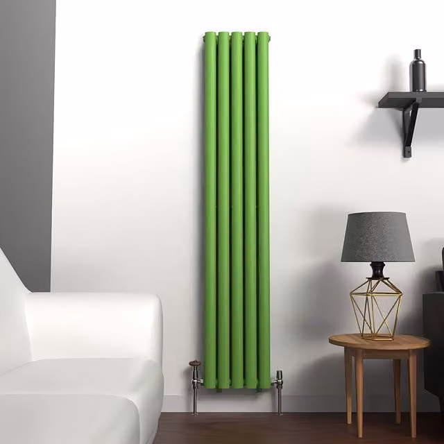 Lux Heat Oval Coloured Vertical Radiator in Green, H 160 cm x W 30 cm