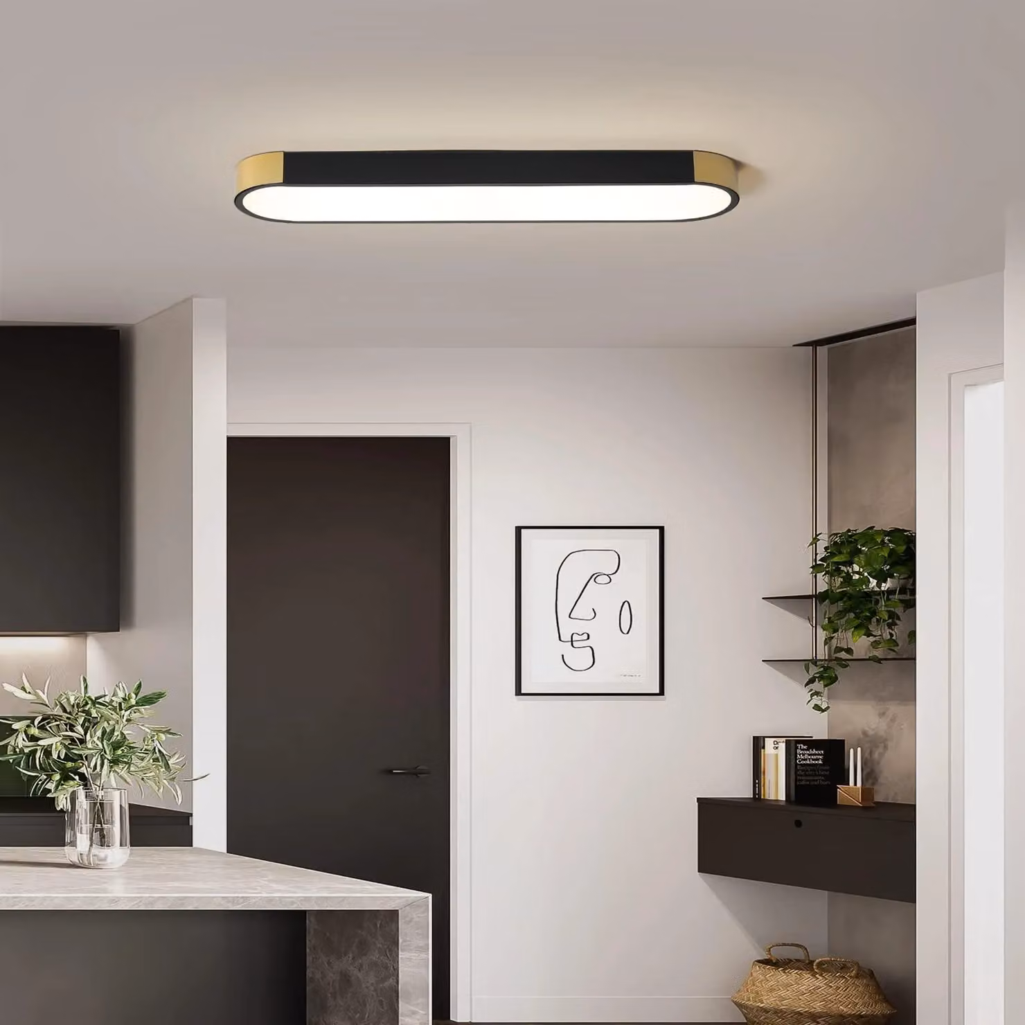 Garwarm Modern Rectangular Dimmable LED Ceiling Light with Remote Control in Black – 3