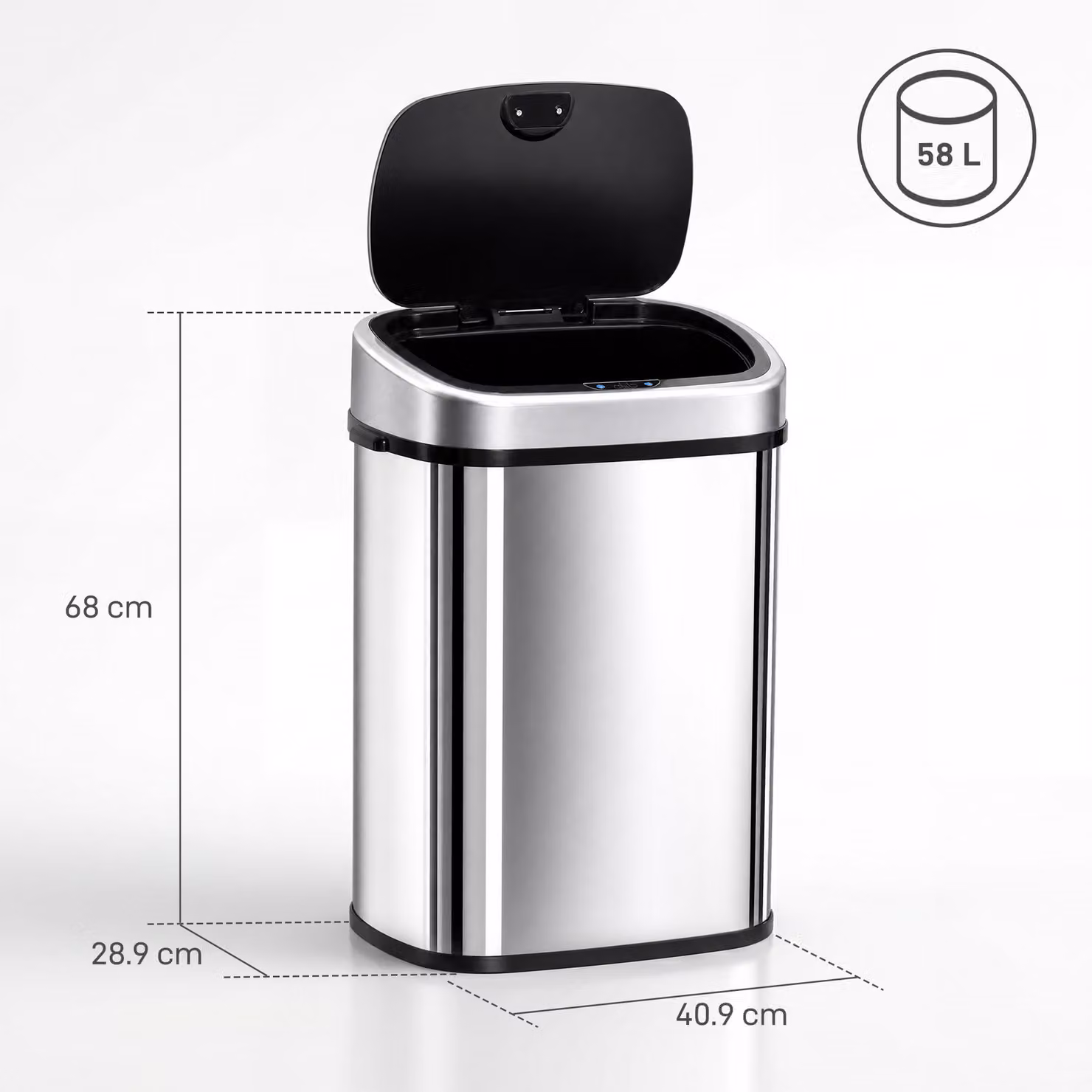 HOMCOM Sensor Waste Bin, Stainless Steel, Silver, 68.0 l – 3
