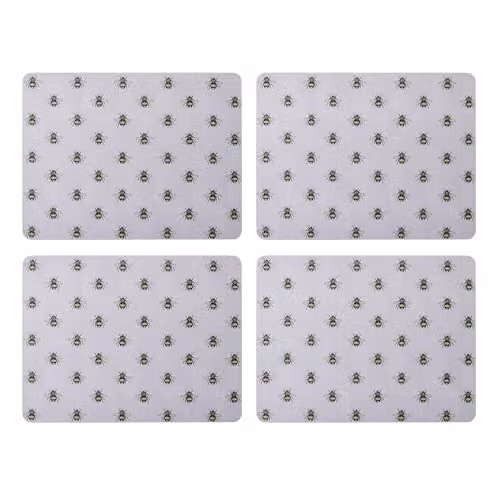 Creative Tops Set of 4 Grey Country Bee Rectangular Placemats with Cork Backing, W: 30 cm, D: 22 cm, H: 1.5 cm