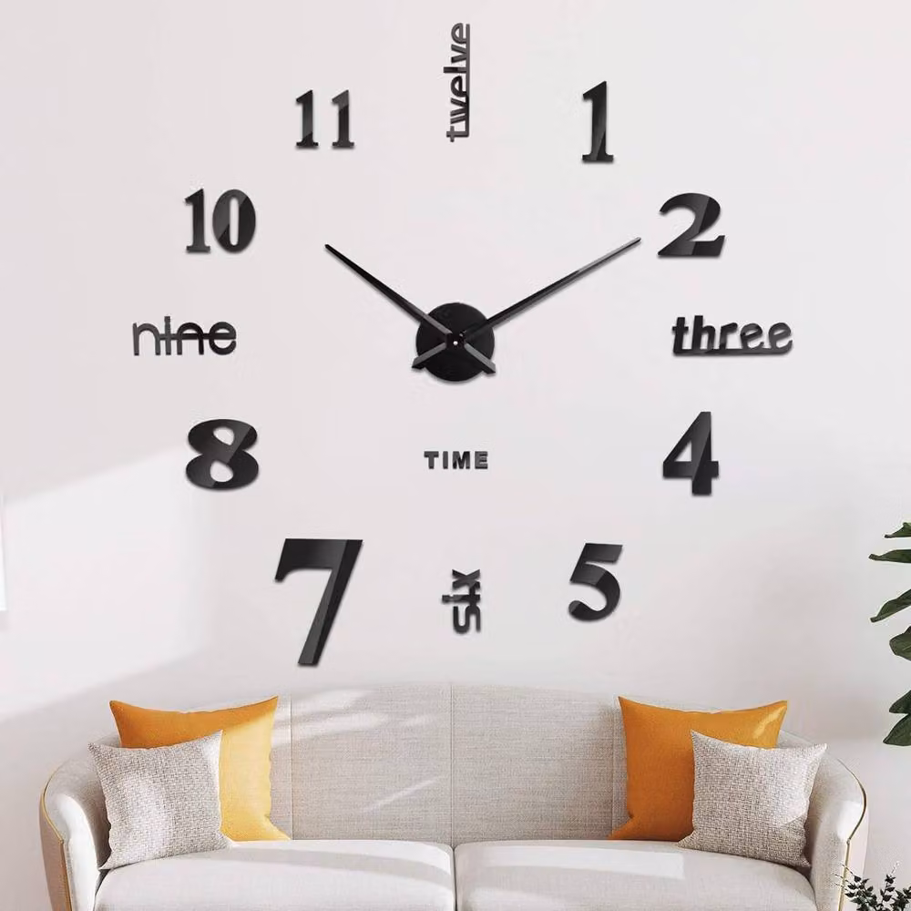 BARGAINS-GALORE Large Modern 3D Stick On Wall Clock in Black with Silent Ticking Quartz Movement – 2
