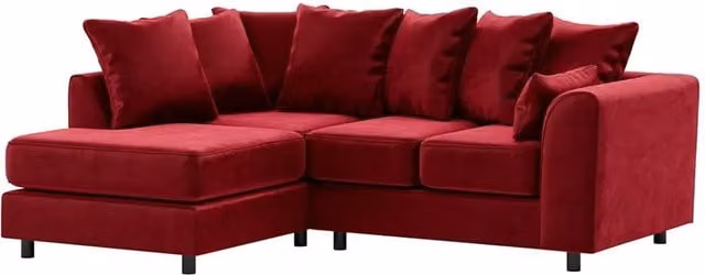 Furnishings For Less UK Brooklyn L Shaped Corner Sofa, 3 to 4 Seater, Left Hand Facing, Red Plush Velvet – 1