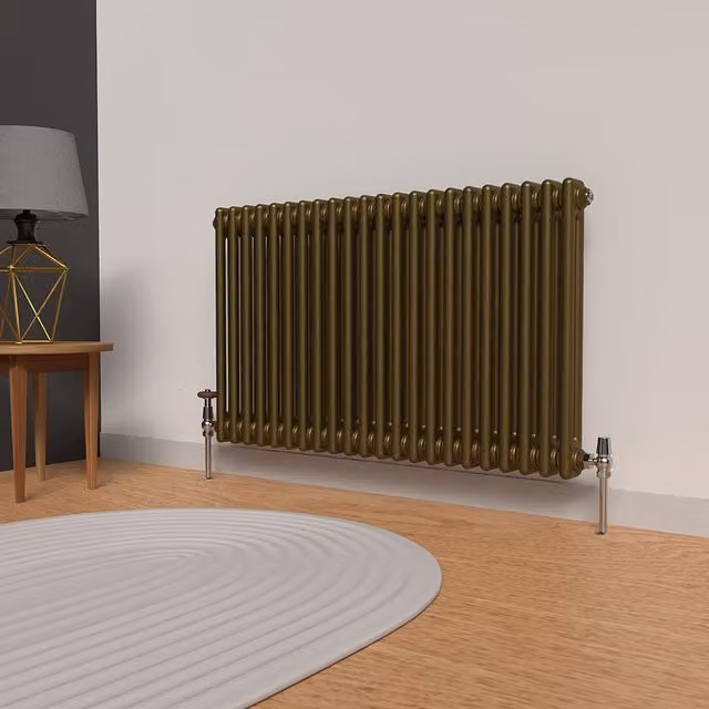 Lux Heat Horizontal Column Radiator in Antique Brass, W: 101.0 cm, H: 60.0 cm
