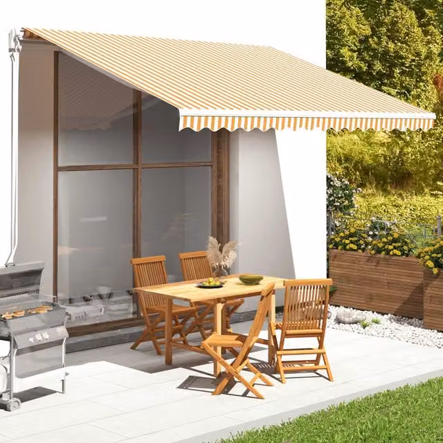 Berkfield Home Replacement Polyester Awning Fabric in Yellow and White, W: 400 cm, D: 345 cm – 1