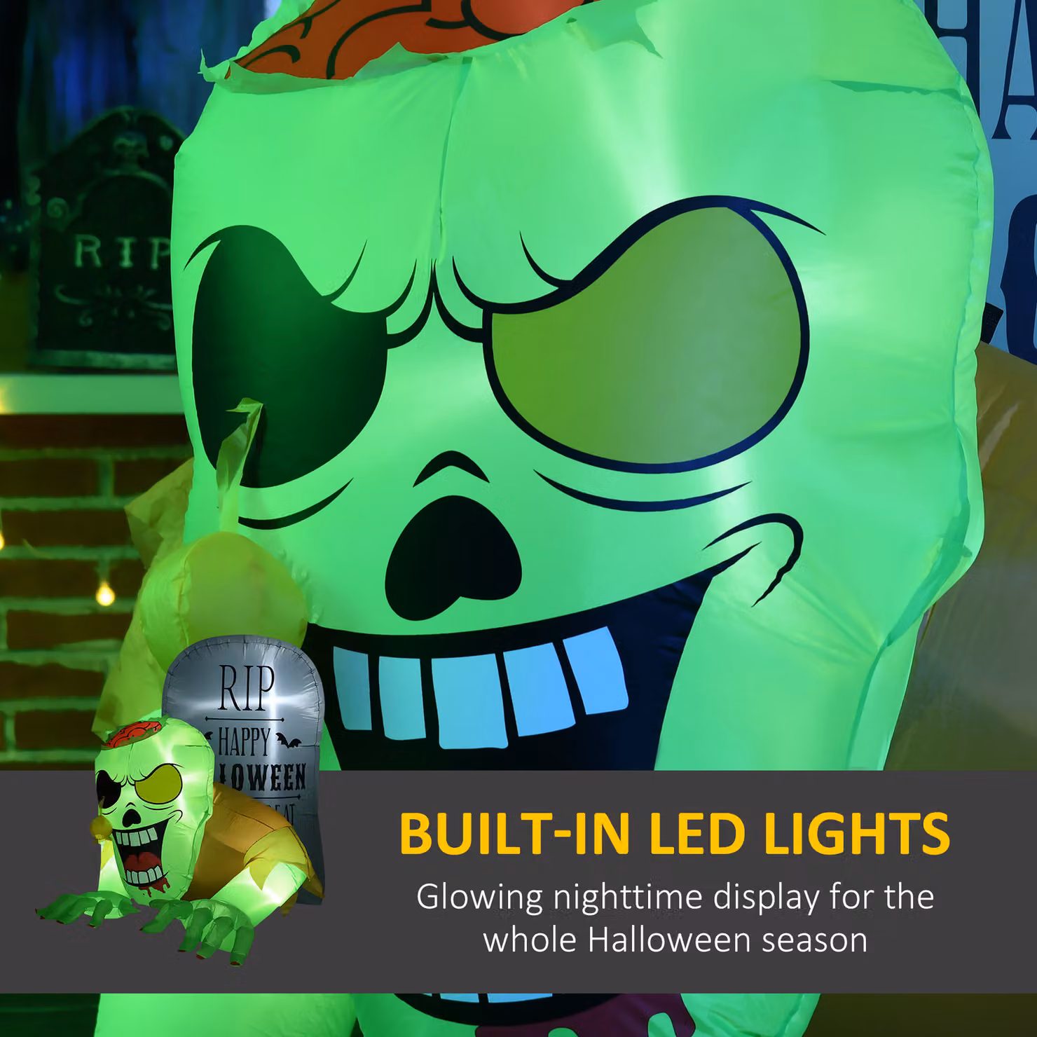 HOMCOM 5ft Halloween Inflatable Ghost and Tombstone Outdoor Decorations with Built-in LED Lights, Multicolour – 4