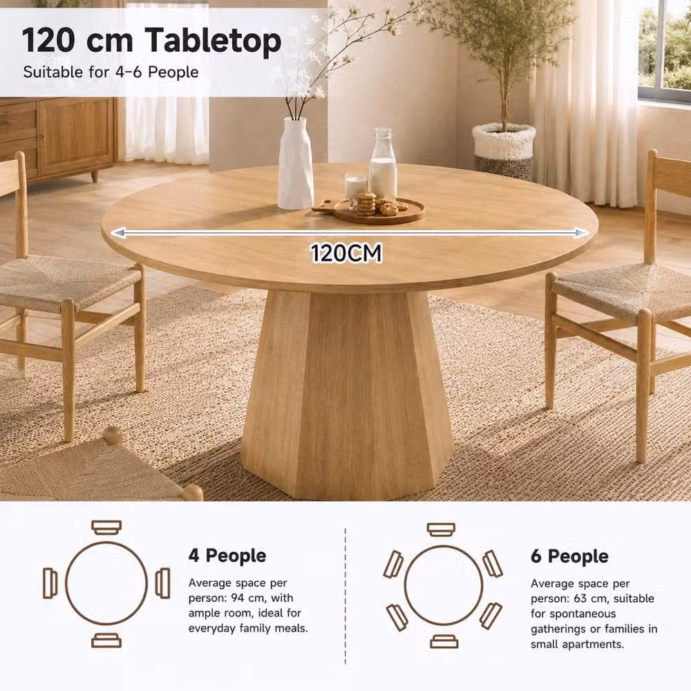 Rolipo Round Oak Finish MDF Dining Table in Brown, Diameter: 120 cm – 3