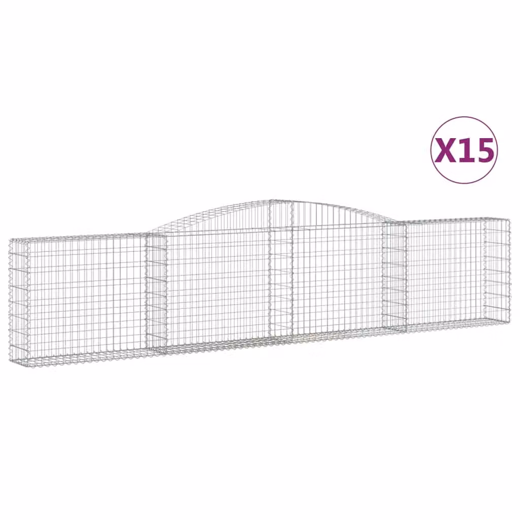 Berkfield Home Arched Gabion Baskets, 15 Piece Set, Silver Galvanised Steel, W: 400 cm, D: 30 cm, H: 80/100 cm – 2