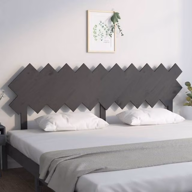 Berkfield Home Beautiful Bed Headboard in Grey Solid Wood Pine, W: 196 cm, D: 3 cm, H: 80.5 cm – 1