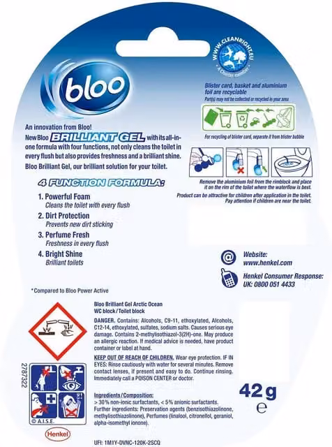 Bloo Toilet Rim Blocks Brilliant Gel All in 1 Cleaner Arctic Ocean Scent Blue