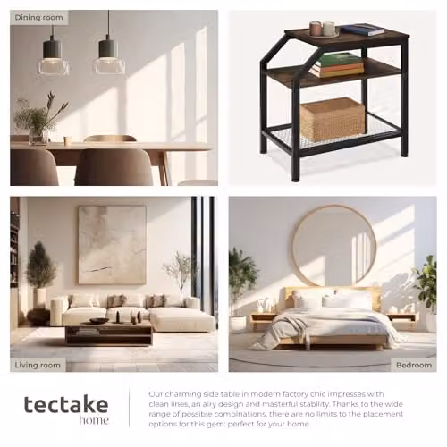 tectake 3-Tier Industrial Style Side Table with Black Metal Frame and Brown MDF Tiers, W/D/H: 58.5 x 36.5 x 59.5 cm – 8
