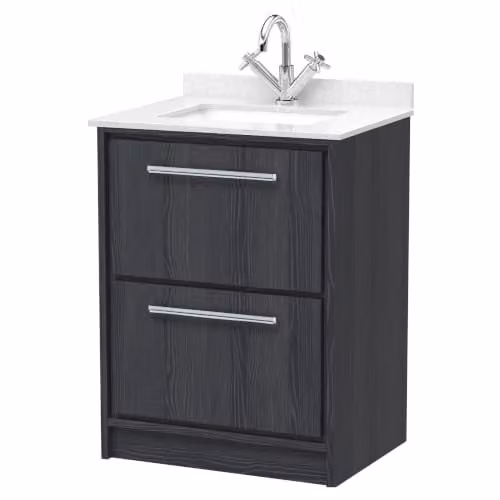 Balterley Floor Standing Bathroom Vanity Unit with Marble Top Basin and 2 Soft Close Drawers, Graphite Grey, W: 62.0 cm, D: 47.0 cm, H: 87.8 cm – 1
