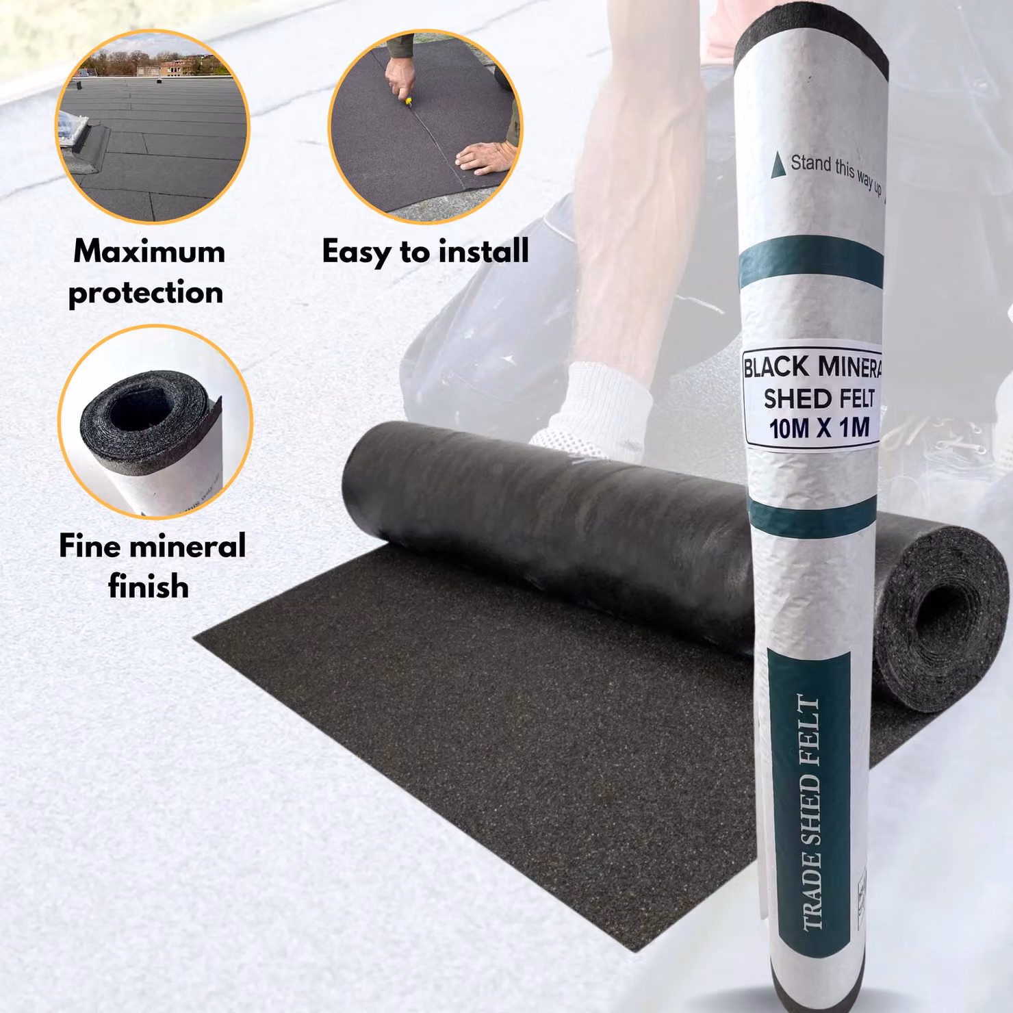 Novecrafto Heavy-Duty Mineral Shed Roofing Felt, Black, W: 1 m, L: 10 m – 2
