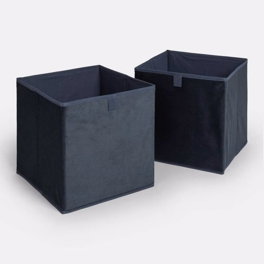OHS 2 Pack Matte Velvet Cube Folding Storage Organisers in Navy Blue – 2