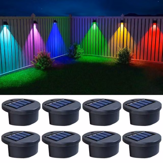 EONLION 8-Piece Solar Powered Multicolour LED Wall and Fence Lights in Black – 1