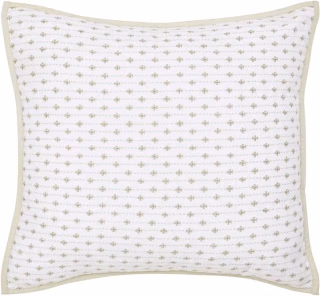 Murmur Imogen Quilted Square Cotton Cushion, Green and White, W/D/H: 40 x 40 x 40 cm